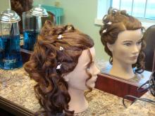 hair school hairstylist hair salon near me brantford affordable hair services mannequin hairdresser hair dresser stylist updo bridal wedding up-do prom hairstyle hair style hair ideas event curled hair 