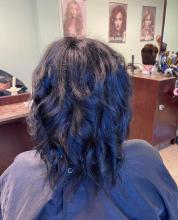 black purple violet cool hair dye colour full colour black cherry hair shag shaggy layers haircut cool wolfcut wolf cut hairstylist near me brantford hair stylist salon hair school