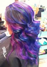 brantford hair school salon hairstylist hairdresser hair stylist dresser colour color service fantasy fun fashion bright purple pink blue black colour correction curled blowout affordable hair salon service