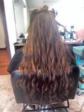 hair salon in brantford hairstylist near me hair dresser stylist long hair brown hair caramel highlights balayage curls hair style bridal up do