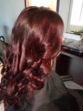 purple red burgundy pink raspberry violet colour balayage ombre hair long curly curled styled hair hairstyle hairstylist hairdresser near me brantford ontario best top rated hair school of hairstyling barbering and aesthetics college diploma program 2023 hair trends