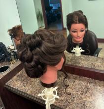 bridal bride wedding elegant voluminous long hair updo beautiful sleek soft bun hairstyle inspiration brantford ontario hairstyling barbering college diploma hairstylist school near me 